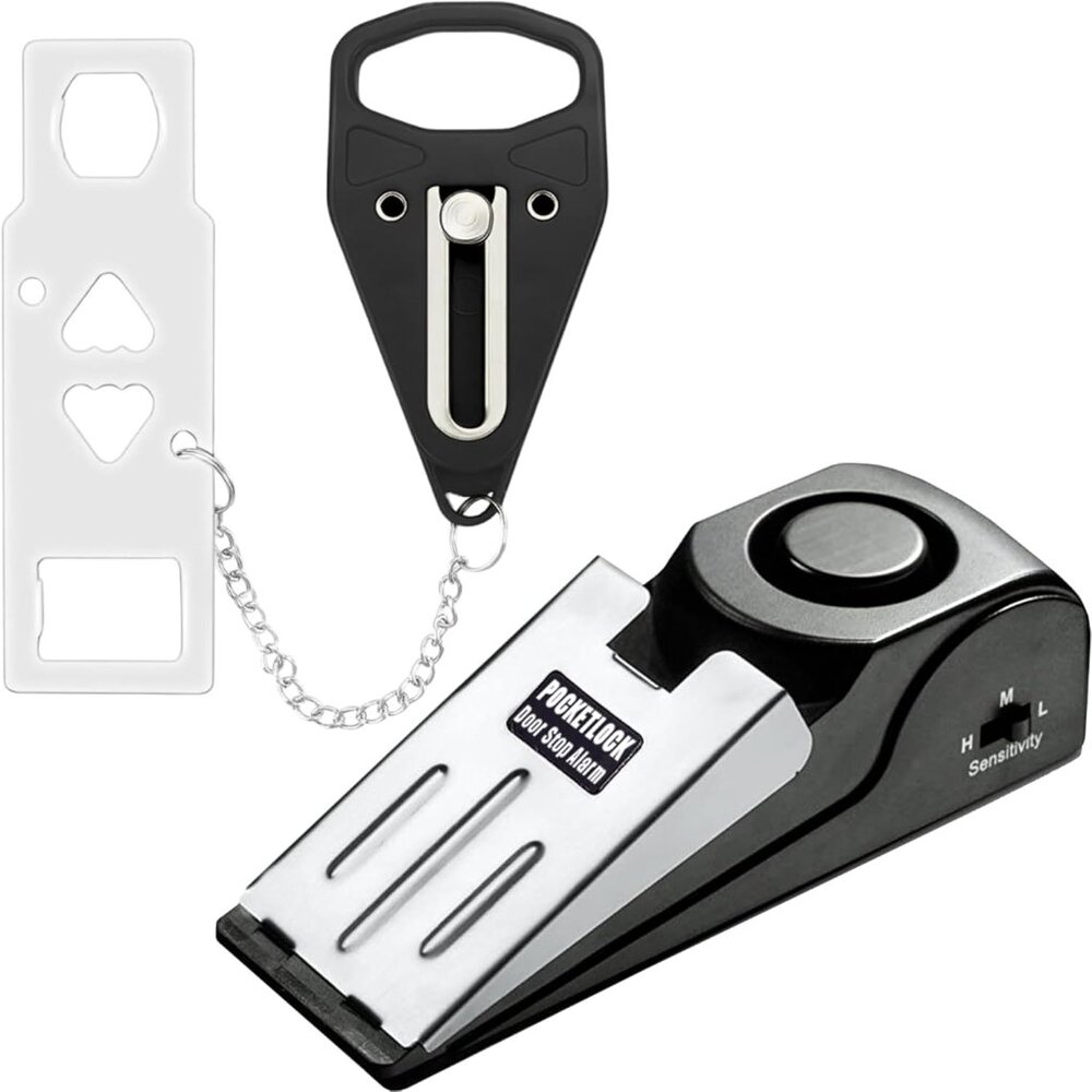 Brand New 2-in-1 Portable Door Lock & 120dB DoorStop Alarm Travel Security